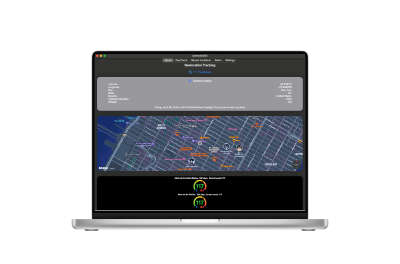 Search and analyze recorded locations in domicile365.com Day Count App